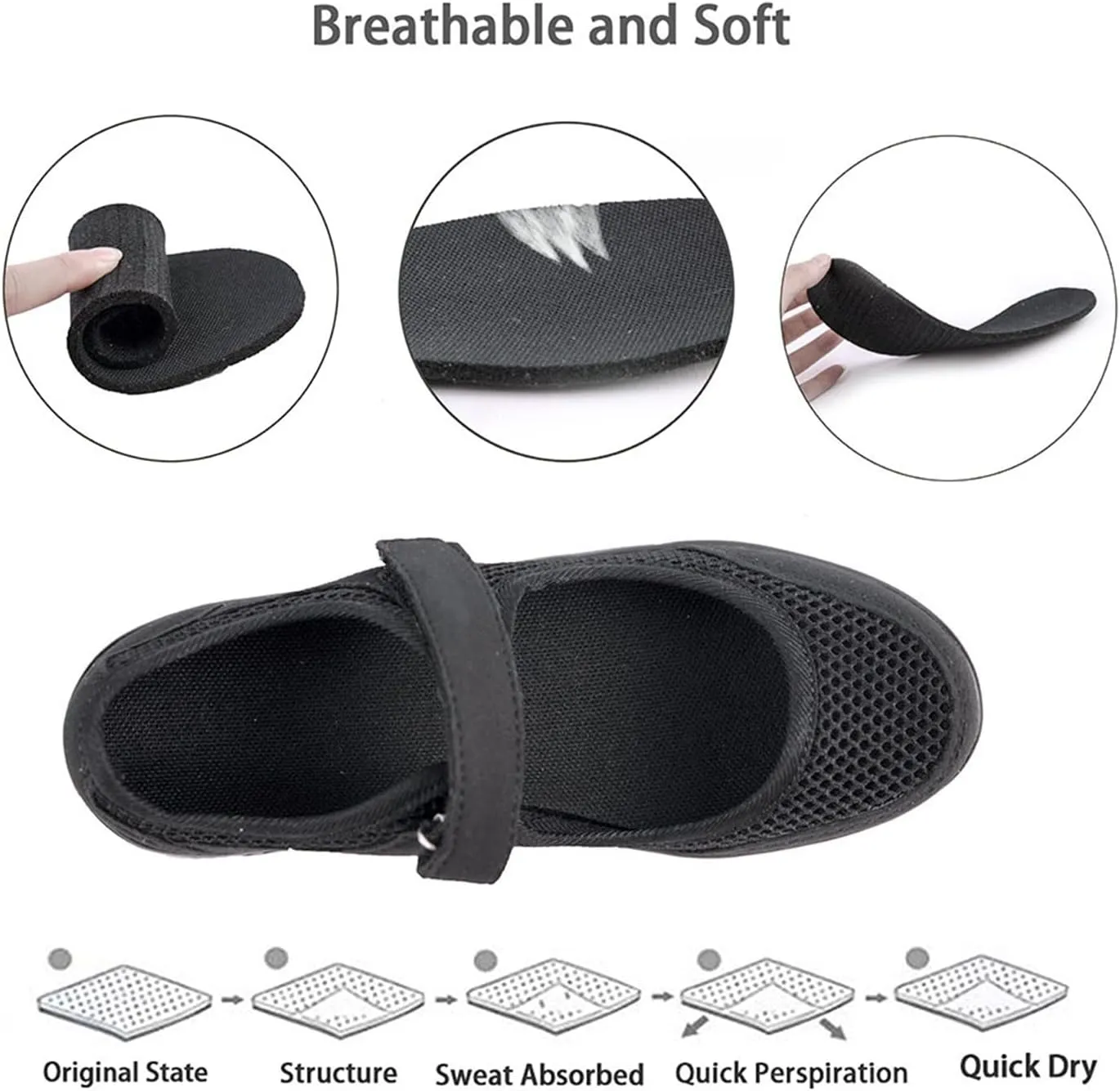 Womens Mesh Walking Shoes Working Nurse Shoes Non-Slip Adjustable Breathable Wedges Slip-on Mary Janes Sneaker Fitness Casual Nursing Orthotic Arthritis,Diabetes,Plantar Fasciitis,Lightweight Shoes