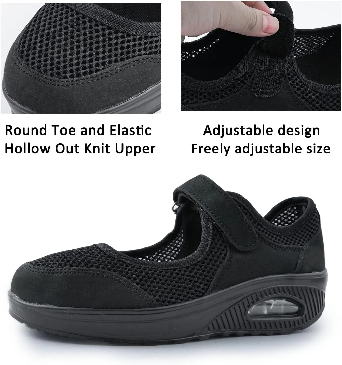 Womens Mesh Walking Shoes Working Nurse Shoes Non-Slip Adjustable Breathable Wedges Slip-on Mary Janes Sneaker Fitness Casual Nursing Orthotic Arthritis,Diabetes,Plantar Fasciitis,Lightweight Shoes