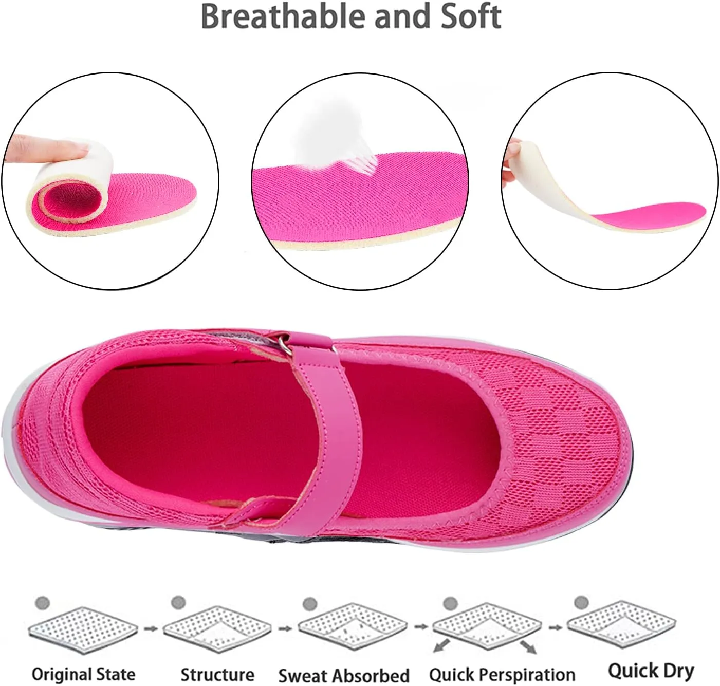Womens Mesh Walking Shoes Working Nurse Shoes Non-Slip Adjustable Breathable Wedges Slip-on Mary Janes Sneaker Fitness Casual Nursing Orthotic Arthritis,Diabetes,Plantar Fasciitis,Lightweight Shoes