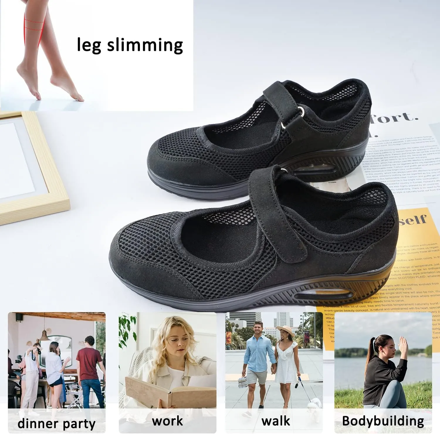 Womens Mesh Walking Shoes Working Nurse Shoes Non-Slip Adjustable Breathable Wedges Slip-on Mary Janes Sneaker Fitness Casual Nursing Orthotic Arthritis,Diabetes,Plantar Fasciitis,Lightweight Shoes