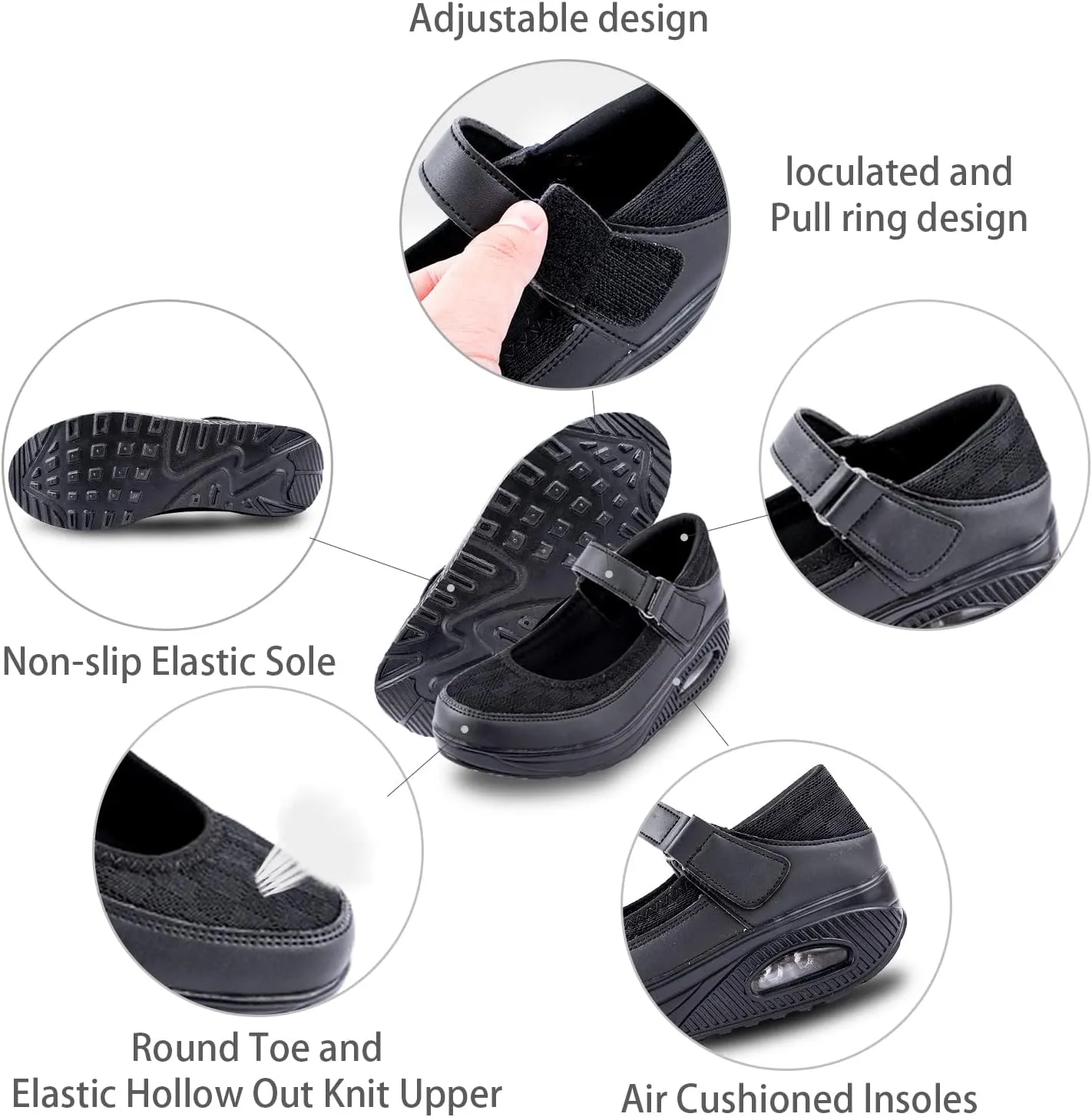 Womens Mesh Walking Shoes Working Nurse Shoes Non-Slip Adjustable Breathable Wedges Slip-on Mary Janes Sneaker Fitness Casual Nursing Orthotic Arthritis,Diabetes,Plantar Fasciitis,Lightweight Shoes