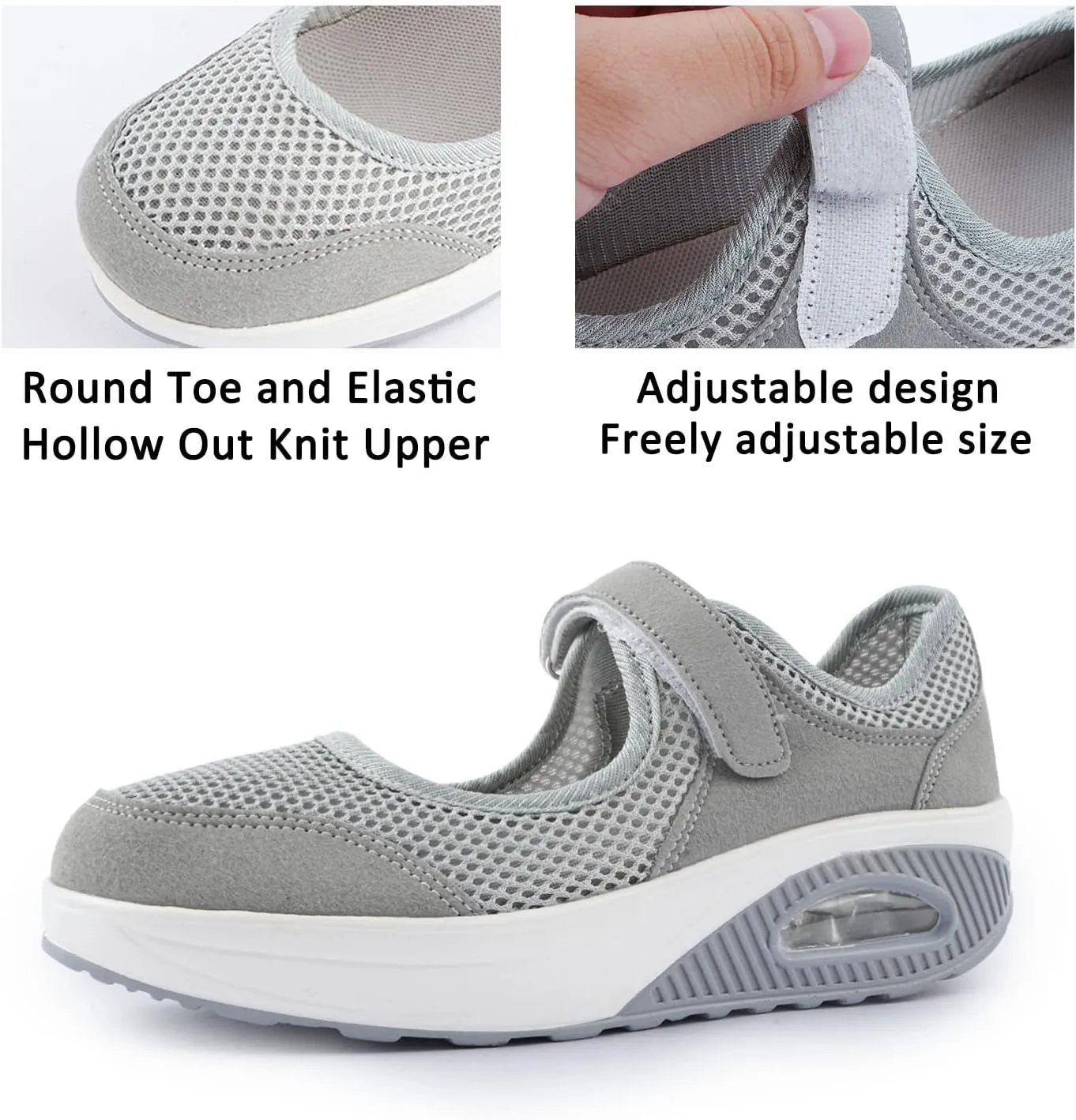 Womens Mesh Walking Shoes Working Nurse Shoes Non-Slip Adjustable Breathable Wedges Slip-on Mary Janes Sneaker Fitness Casual Nursing Orthotic Arthritis,Diabetes,Plantar Fasciitis,Lightweight Shoes