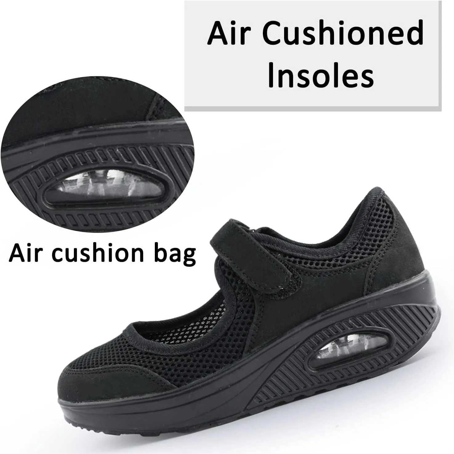 Womens Mesh Walking Shoes Working Nurse Shoes Non-Slip Adjustable Breathable Wedges Slip-on Mary Janes Sneaker Fitness Casual Nursing Orthotic Arthritis,Diabetes,Plantar Fasciitis,Lightweight Shoes