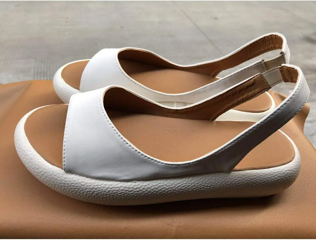 Women's Orthopedic Open Toe Leather Sandals Large Size Premium Comfy Fish Mouth Sport Sandal Casual Summer Outdoor Hiking Walking Shoes Beach Travel Flat Slippers