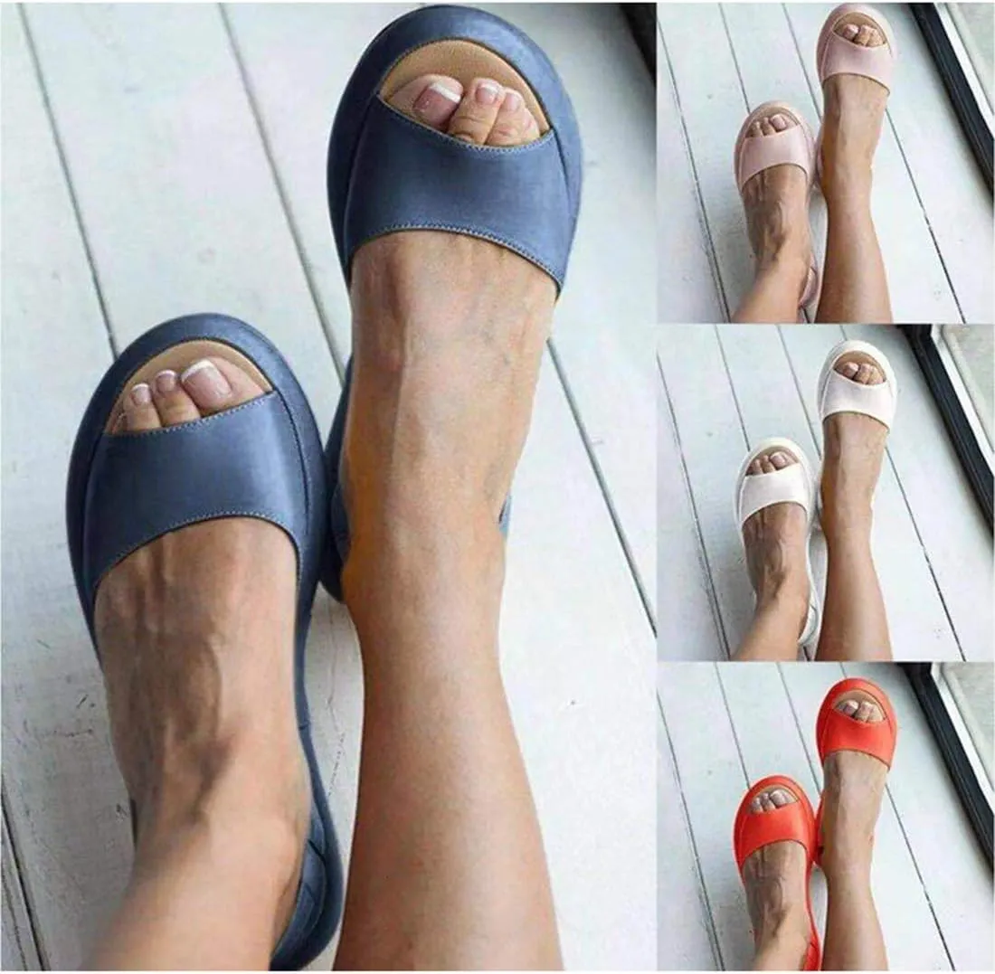 Women's Orthopedic Open Toe Leather Sandals Large Size Premium Comfy Fish Mouth Sport Sandal Casual Summer Outdoor Hiking Walking Shoes Beach Travel Flat Slippers