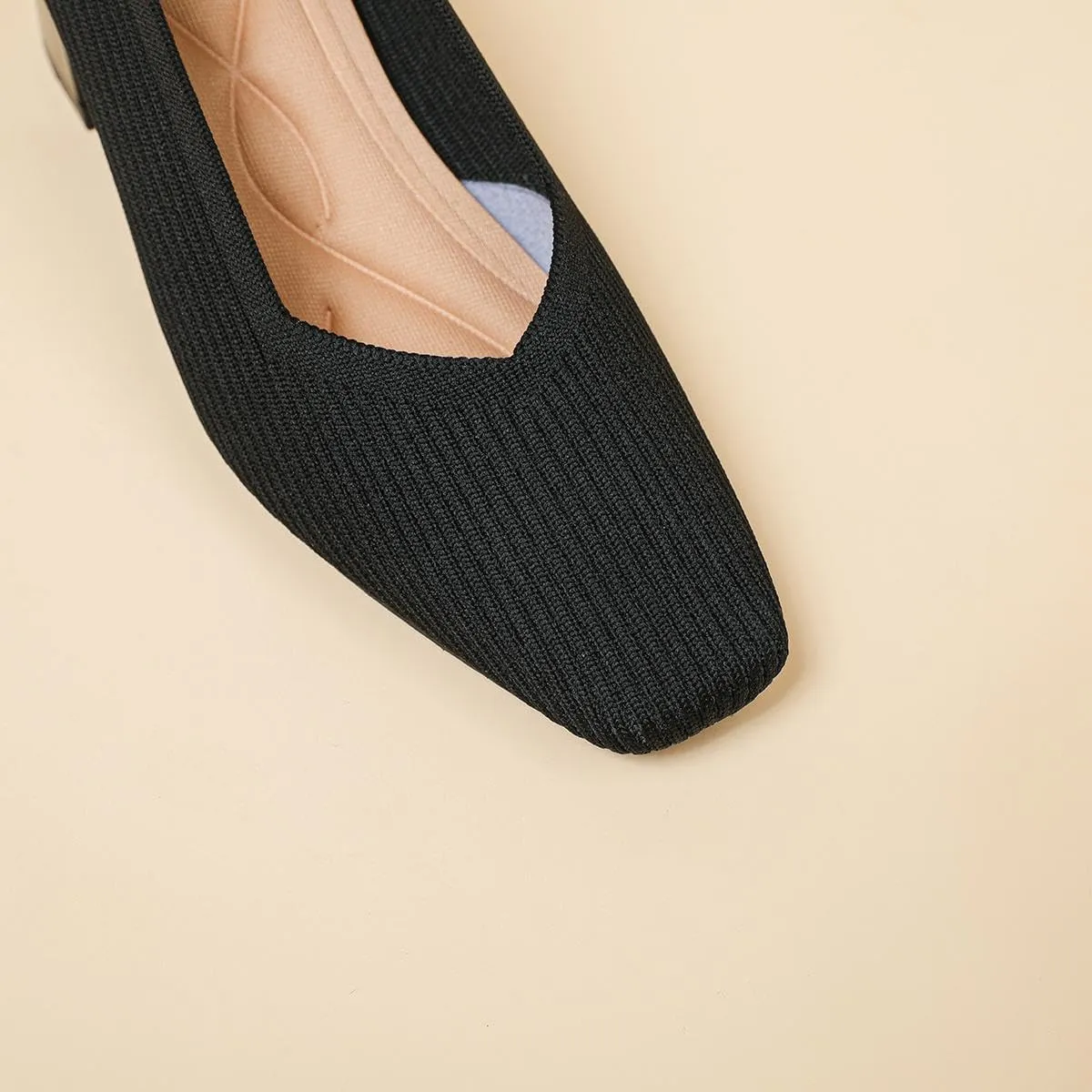 Women's Square Toe Pumps Knit Dress Shoes Comfortable Low Wedge Mesh Shoes for Women Slip On Pumps with Chunky Heel Shoes Classic Soft Mary Jane Shoes
