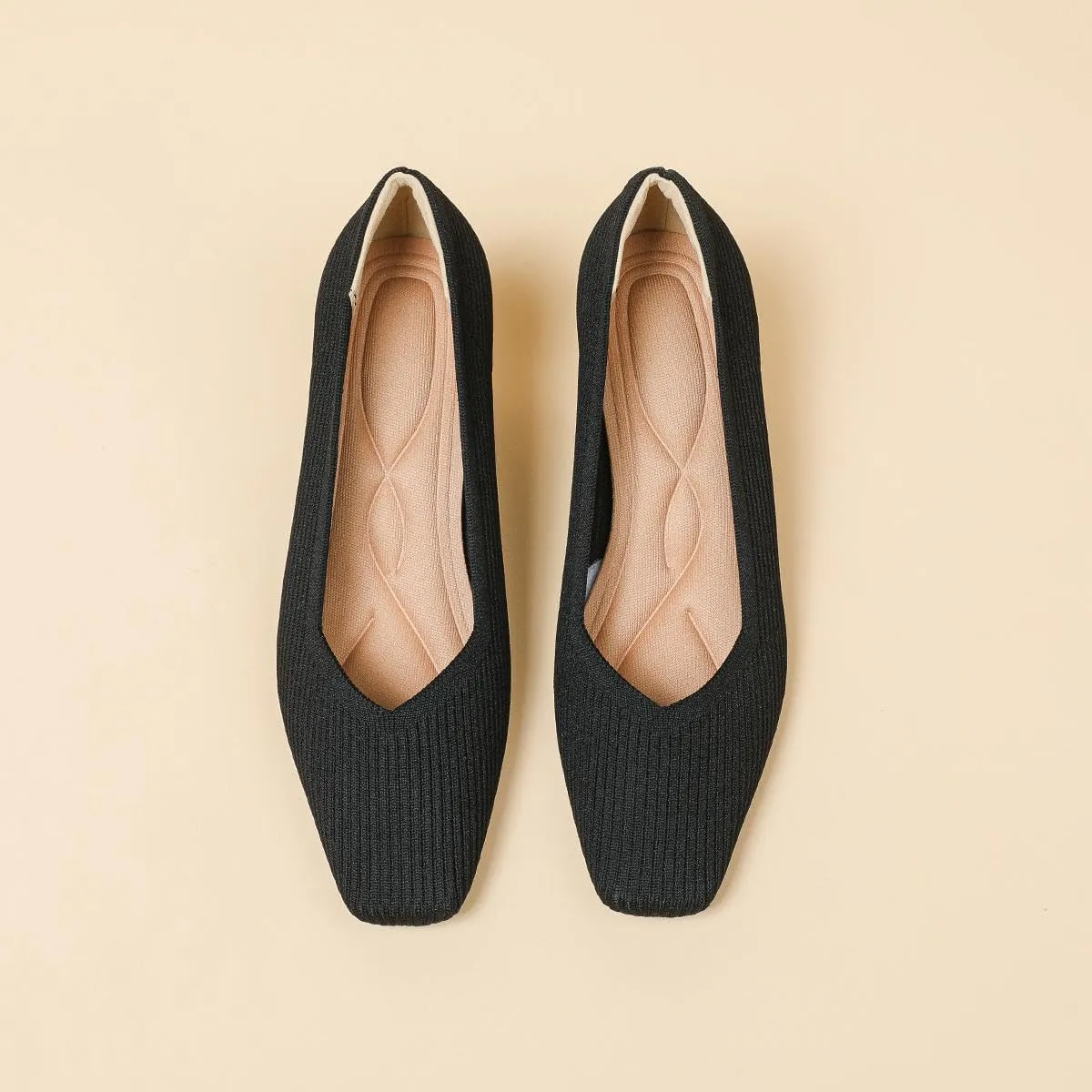Women's Square Toe Pumps Knit Dress Shoes Comfortable Low Wedge Mesh Shoes for Women Slip On Pumps with Chunky Heel Shoes Classic Soft Mary Jane Shoes