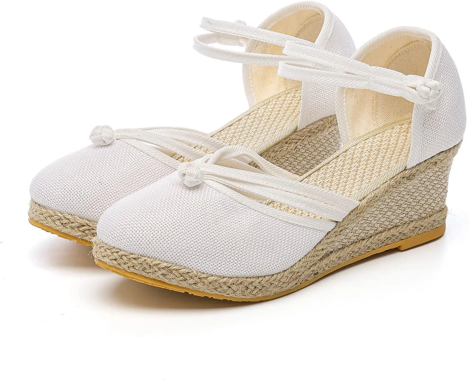 Womenyiaor Closed Toe Sandals Women, Women's Espadrilles Low Wedge Heel Sandals Ankle Strap Espadrille Wedge Sandals Dressy Casual Summer Comfortable Platform Wedge Shoes (a-White, 8)