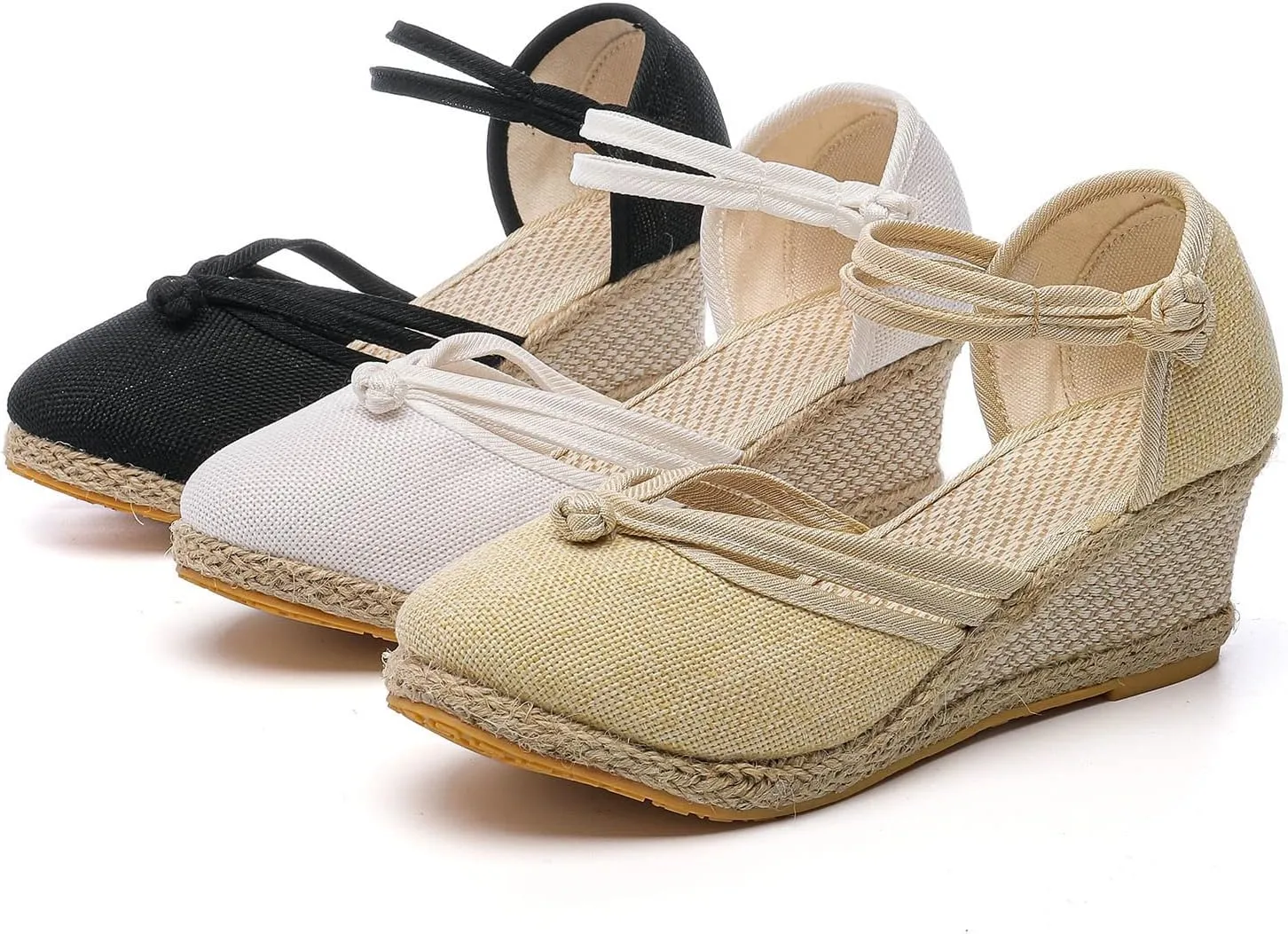 Womenyiaor Closed Toe Sandals Women, Women's Espadrilles Low Wedge Heel Sandals Ankle Strap Espadrille Wedge Sandals Dressy Casual Summer Comfortable Platform Wedge Shoes (a-White, 8)