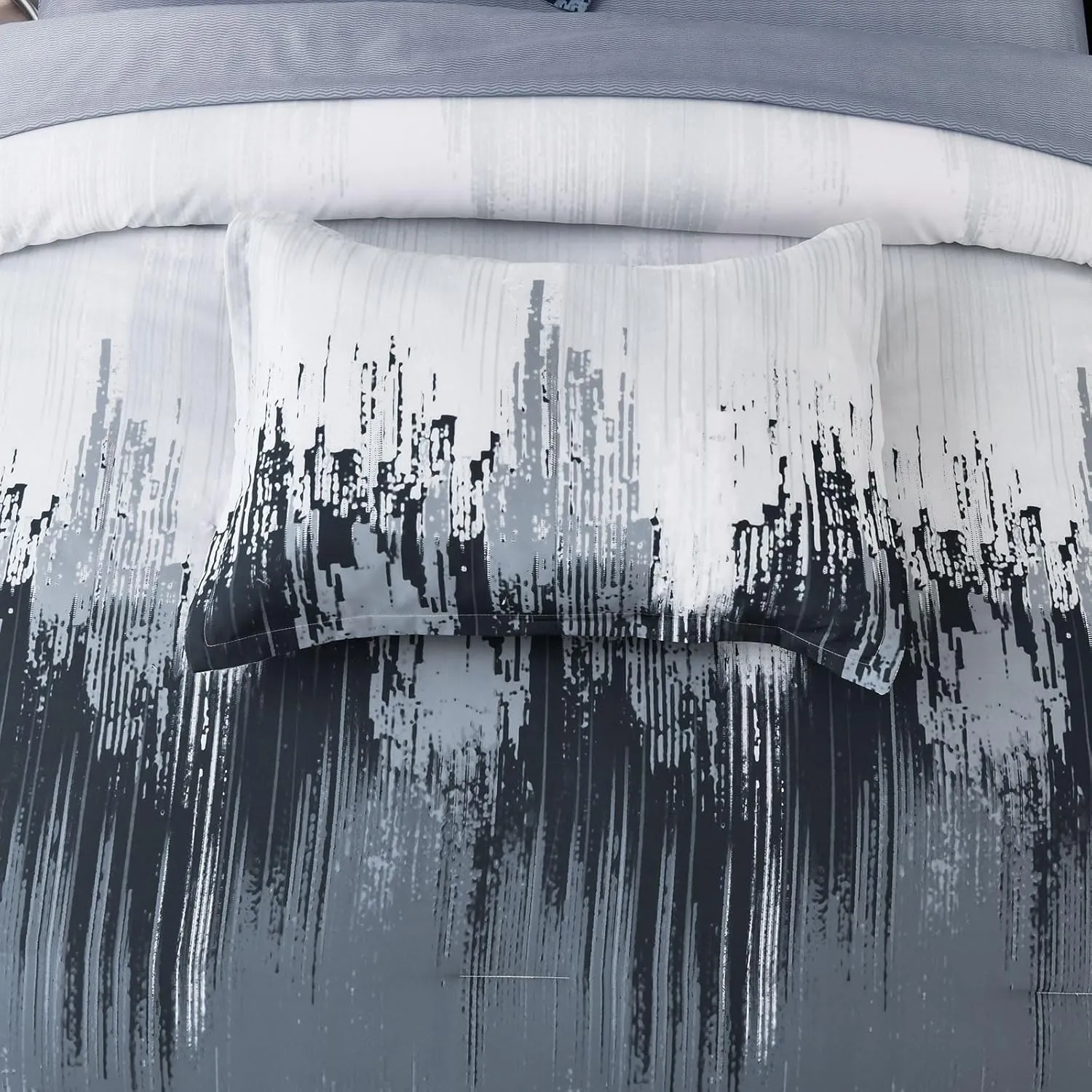 WONGS BEDDING Comforter Set King, Blue 7 Pieces Bed in a Bag Abstract Art Gradient Comforter Dusty Blue Soft Microfiber Bedding with Comforter, Flat Sheet, Fitted Sheet, Pillow Shams,Pillowcases