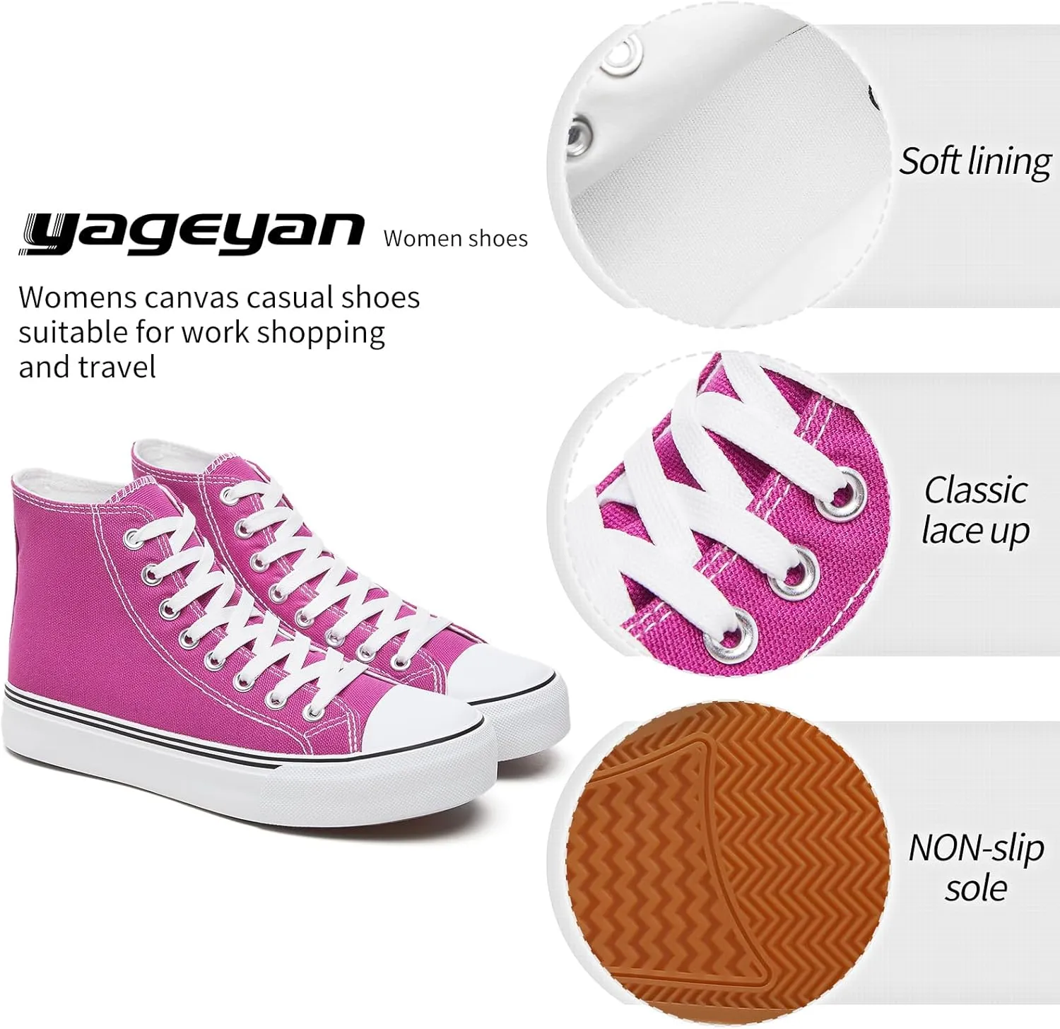 yageyan Womens High Top Canvas Sneakers Lace up Fashion Shoes for Women Casual Classic