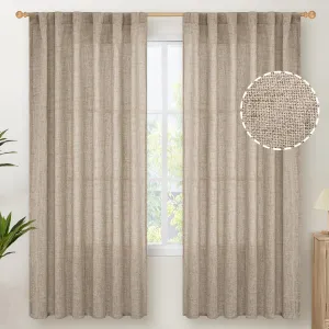 YoungsTex Dark Oatmeal Curtains 72 Inch Length 2 Panels for Living Room - Linen Semi Sheer Drapes Light Filtering with Rod Pocket for Dining Room Bedroom Country Back Tab,52 X 72 Inch